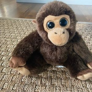 Chimpanzee Monkey Brown Plush Stuffed Animal Gold Glitter Eyes Sitting Small